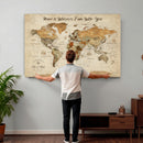Personalized World Map Canvas Print – Custom Push Pin Framed