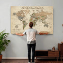 Custom Push Pin World Map Print – Personalized Canvas Wall