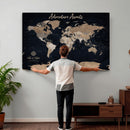 Personalized Blue World Map Canvas – Custom Framed Push Pin