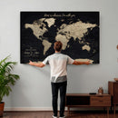 Framed Custom World Map Canvas Print – Custom Push Pin