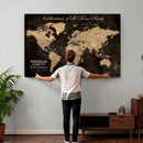 Personalized Push Pin World Map Canvas Print – Custom Framed