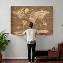 Custom Push Pin World Map Wall Art Canvas Print – Personalized Travel Tracker with Pins Framed Large for Home and Office Decor