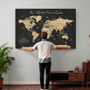 Custom Push Pin World Map Wall Art Canvas Print – Personalized Travel Tracker with Pins Framed Large for Home and Office Decor