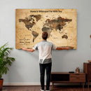 Large World Map Canvas Wall Art – Custom Framed Push Pin