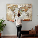 World Map Wall Art Canvas Print, Modern Decorative Framed Map Artwork Prints for Living Room, Office, Bedroom Wall Decor