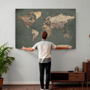 Rustic Black and Wood World Map Canvas Wall Art – Framed
