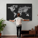 Black World Map Wall Art Canvas Print – Detailed Map of the