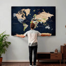 Minimalist World Map Canvas Wall Art - Watercolor Blue and
