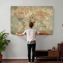 World Map Wall Art Canvas Print, Rustic Map Print, Framed