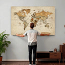 Vintage World Map Canvas Print – Framed Rustic Detailed Map