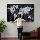 Black World Map Canvas Print – Detailed Map for Couples and