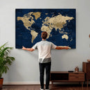 Navy Blue World Map Canvas Print – Detailed Map Minimal Navy