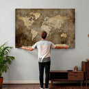 Dark Vintage World Map Canvas Wall Art Print, Antique Map