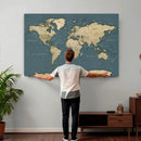 Minimal Vintage World Map Canvas Wall Art Print, Neutral