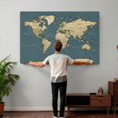 Minimal Vintage World Map Canvas Wall Art Print, Neutral