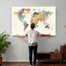 Framed World Map Wall Art Canvas Print for Living Room and