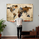 Rustic Watercolor World Map Canvas Wall Art – Framed Travel