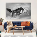 Wild Horses Wall Art Canvas Print – Framed Black and White