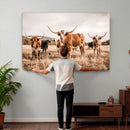 Texas Longhorn Cattle Wall Art Canvas Print, Sepia Western