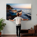 Coastal Fishing Boats Wall Art Canvas Print, Sunset Beach by MyGreatCanvas | Canvas Wall Art Prints | Photo Prints & Wall Decor