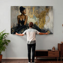 Black Woman Canvas Wall Art — Black Gold Gown Fashion Print by MyGreatCanvas | Canvas Wall Art Prints | Photo Prints & Wall Decor
