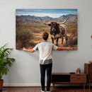 Texas Longhorn Bull Wall Art Canvas Print, Western Farmhouse