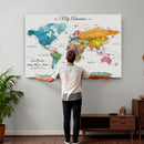 Custom Push Pin Watercolor World Map Canvas Wall Art Print –