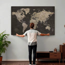 World Map Canvas Wall Art Dark Charcoal Antique Tan Detailed by MyGreatCanvas | Canvas Wall Art Prints | Photo Prints & Wall Decor