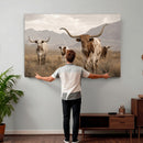 Rustic Texas Longhorn Cow Canvas Wall Art Print, Rustic Farm Animal Photography Print, Farmhouse Country Decor, Western Ranch Art