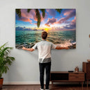 Hawaii Beach Sunset Canvas Wall Art Print, Tropical Ocean Landscape Artwork, Palm Tree Coastal Decor for Living Room Bedroom by MyGreatCanvas | Canvas Wall Art Prints | Photo Prints & Wall Decor