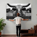 Black White Texas Longhorn Bull Canvas Wall Art, Western Ranch Cattle Photography Print, Rustic Farmhouse Cowboy Decor Artwork by MyGreatCanvas | Canvas Wall Art Prints | Photo Prints & Wall Decor