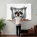 Funny Raccoon Canvas Wall Art, Black White Hands Up Animal Photo Print, Humorous Wildlife Decor, Kids Room Nursery Art, Quirky Animal Gift by MyGreatCanvas | Canvas Wall Art Prints | Photo Prints & Wall Decor