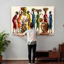 African Folk Art Canvas Wall Art, Colorful African Women Village Painting Print, Tribal Ethnic Home Decor, Vibrant African Art, Living Room