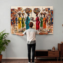 African Folk Art Canvas Wall Art, Colorful African Women Village Painting Print, Tribal Ethnic Home Decor, Vibrant African Art, Living Room