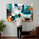 Blue Teal Abstract Canvas Wall Art, Modern Textured Painting Print, Navy Orange White Contemporary Art, Neutral Living Room Decor, Office Art by MyGreatCanvas | Canvas Wall Art Prints | Photo Prints & Wall Decor