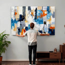 Blue Teal Abstract Canvas Wall Art, Modern Textured Painting Print, Navy Orange White Contemporary Art, Neutral Living Room Decor, Office Art by MyGreatCanvas | Canvas Wall Art Prints | Photo Prints & Wall Decor