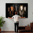 Horse Wall Art Canvas Print, Wild Horses Portrait Photography, Dramatic Equestrian Decor, Black Brown White Horse Herd, Rustic Ranch Art