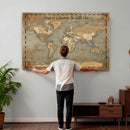 Vintage Personalized Push Pin World Map, Vintage Travel Map Canvas, Custom Names Anniversary Gift, Places Visited Pin Board, Couples Adventure Art