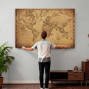 Personalized Push Pin World Map, Vintage Travel Map Canvas, Custom Names Anniversary Gift, Places Visited Pin Board, Couples Adventure Art