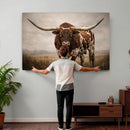 Texas Longhorn Wall Art Canvas Print – Brown Horned Bull