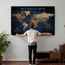 Framed Custom World Map Canvas Print - Deep Blue World Map