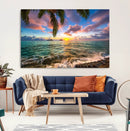 Framed Tropical Sunset Art Canvas Print