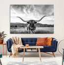 Longhorn Black and White Wall Art – Rustic Western Bull