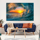 Ocean Wave Sunset Wall Art | Large Coastal Wave Canvas Print