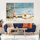 Seashells on Rustic Wooden Background, Seashells Wall Art