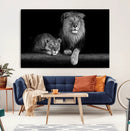Large Black and White Lion Couple Wall Art Canvas Print –
