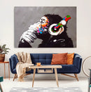 Dj Monkey Listening to Music Wall Art Print | Banksy Monkey by MyGreatCanvas | Canvas Wall Art Prints | Photo Prints & Wall Decor