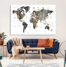 Modern Metallic World Map Canvas Wall Art – Framed
