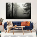 Misty Forest Wall Art Premium Canvas Print a Foggy and