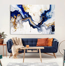 Golden Cascades on Midnight Blue – Deep Blue Abstract Wall